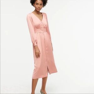 J crew satin blush pink button down midi dress